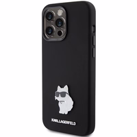 Karl Lagerfeld Silikona Choupette Metal Pin apvalks viedtālrunim iPhone 15 Pro - rozā