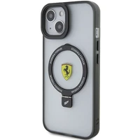 Ferrari FEHMP15SUSCAK iPhone 15 6.1" melns/melns cietais apvalks ar gredzena statīvu 2023 kolekcija Magnētiskais