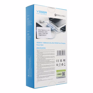Powerbank Veger K1 (W1188) PD QC3.0 35W 10000 mAh with built-in USB-C cables / Lightning blue