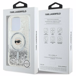 Karl Lagerfeld Liquid Glitter Karl Head Magsafe Case for iPhone 16 Pro - Clear
