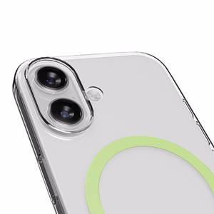 Чехол Puro Lite Mag TPU+PC совместимый с MagSafe для iPhone 17 - прозрачный с зелёным кольцом