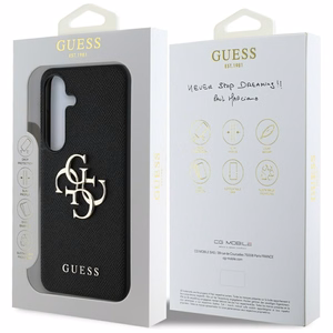 Guess Grained Big 4G Logo Small Classic Logo viedtālruņa apvalks Samsung Galaxy S25 Plus melns