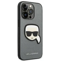 Karl Lagerfeld Saffiano Karl's Head Patch viedtālruņa apvalks iPhone 14 Pro - sudraba