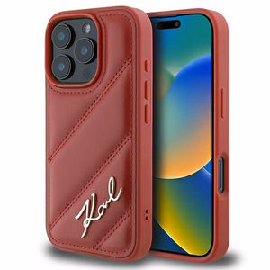 Karl Lagerfeld Stepēts Paraksts Viedtālruņa apvalks iPhone 16 Pro - sarkans