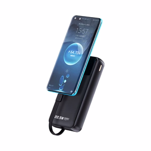 Dudao K15Pro portatīvais lādētājs 20000mAh 22.5W PD USB-C / USB-A / ar iebūvētiem Lightning un USB-C kabeļiem - melna