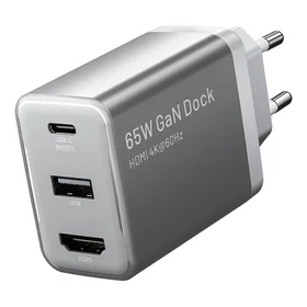 Vention FJAH0-EU USB(C+A)+HDMI GaN tīkla lādētājs (60W/5W/4K@60Hz) (pelēks)
