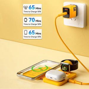 WEKOME WP-U172 salokāma 3-in-1 bezvadu uzlādes stacija ar spoguli iPhone, Apple Watch un AirPods, saderīga ar MagSafe, 15 W, dzeltena