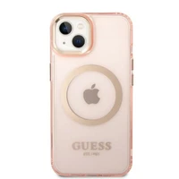 Guess GUHMP14MHTCMP iPhone 14 Plus 6.7" rozā/rozā cietais apvalks Zelta kontūra Caurspīdīgs Magnētiskais