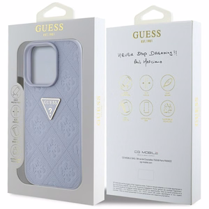 Guess Hot Stamp 4G Pattern Triangle Metal Logo viedtālruņa apvalks iPhone 16 Pro Max - violets