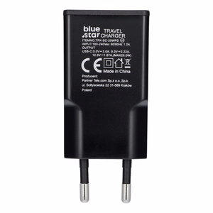 Ceļojumu lādētājs Blue Star Slim GaN 1x Type C PD QC4.0 3A 20W melns