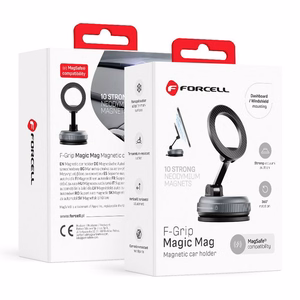 Forcell F-Grip Magic Mag magnētiskais auto telefona turētājs ar piesūcekni, saderīgs ar MagSafe – melns