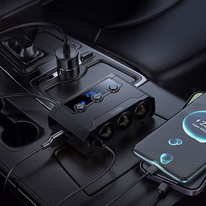 Auto lādētājs Hoco 2xUSB A + 2xUSB C+3x cigarešu šķiltavas pieslēgvietas PD QC3.0 240W Z64 melns