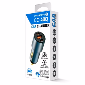Auto lādētājs everActive CC-40Q USB QC3.0 + 2x USB-C PD 60W
