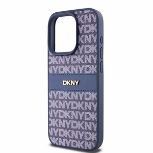 DKNY Ādas mono svītra un metāla logotips viedtālruņa apvalks iPhone 15 Pro - zils