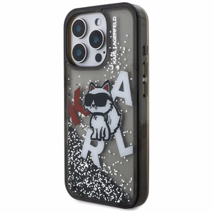 Karl Lagerfeld Liquid Glitter Choupette Logo macins iPhone 16 Pro - melns