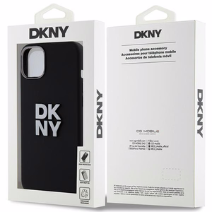 DKNY šķidrā silikona metāla logotipa viedtālruņa apvalks iPhone 15 Plus / 14 Plus - melns