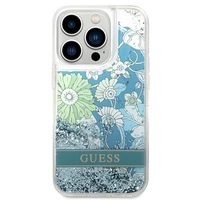 Guess GUHCP14LLFLSN iPhone 14 Pro 6.1 zaļš / zaļš kietais viedtālruņa apvalks Flower Liquid Glitter