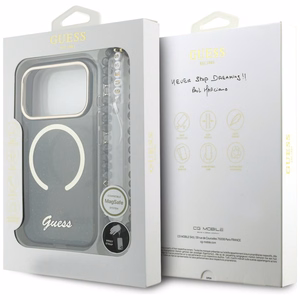 Guess IML Glitters Script Siksniņa MagSafe Maciņš for iPhone 17 Pro - melns