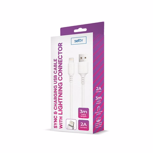 Setty kabelis USB - Lightning 3,0 m 2A balts NEW