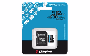 Kingston Atmiņas karte 512GB microSDXC Canvas Go Plus Gen4 200MB/s A2 U3 V30 + adapteris