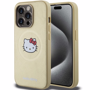 Hello Kitty ādas Kitty Head magnētiskais viedtālruņa apvalks iPhone 14 Pro - zelta