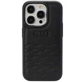 Audi GT Sintētiskā ādas viedtālruņa apvalks iPhone 15 Pro Max - melns