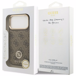 Guess чехол для iPhone 17 Pro совместимый с MagSafe GUHMP17LP4GRMDEW (PU W/ 4G Strass Logo) коричневый