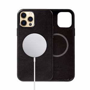 Crong Essential Cover Magnetic mākslīgās ādas vāciņš iPhone 12 Pro Max, ar MagSafe, melns