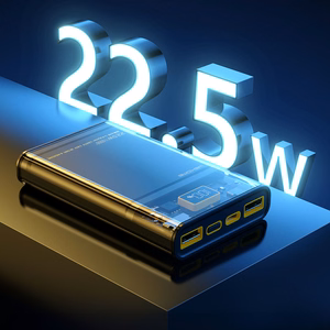 WEKOME WP-321 Vanguard Series ārējais akumulators, 20000 mAh, PD 20 W + QC 22,5 W, melns un caurspīdīgs