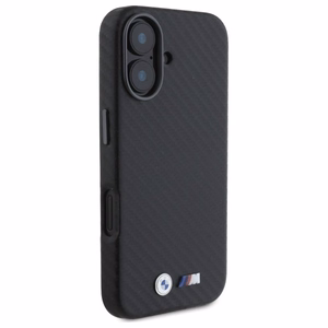 BMW Carbon Wrapped Metal Viedtālruņa apvalks Apple iPhone 16 - melns