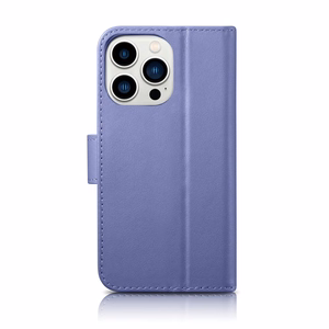 iCarer Maki apvalks 2in1 vāks iPhone 14 Pro Max ādas atverams vāks Anti-RFID gaiši violets (WMI14220728-LP)
