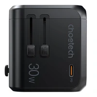 Ceļojumu lādētājs Choetech PD5008, 3xUSB-A, 2xUSB-C, GaN, 35W, US/EU/UK/AU (melns)