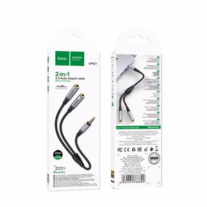 Kabel AUX 2w1 Jack 3,5 mm (męski) do 2 x Jack 3,5 mm (żeński) Hoco 0,25 m UPA21 pelēks (SC)