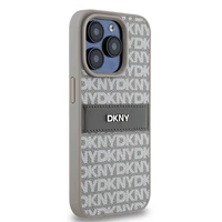 DKNY Ādas mono svītra un metāla logotips viedtālruņa apvalks iPhone 15 Pro - bēšs