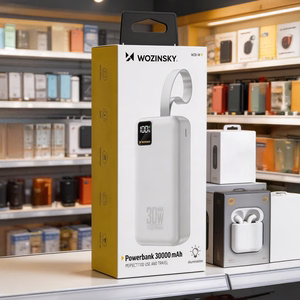 Wozinsky W8-W 30000mAh 30W ārējais akumulators, 2x USB-A, USB-C, ar lukturīti, balts