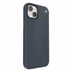 Speck Presidio2 Grip vāciņš ierīcei iPhone 15 Plus / 14 Plus, ar neslīdošu satvērienu, “Charcoal / Cool Bronze / Slate” krāsu kombinācija