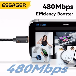 USB Kabelis Essager Triple 3in1 melns Type-C / Type-C / Lightning 120cm