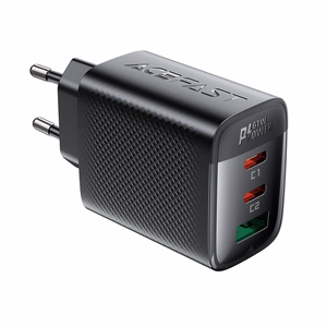Acefast A108 GaN PD sienas lādētājs, 67 W, 2 × USB-C, 1 × USB-A, melns