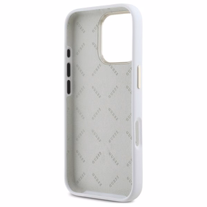 Guess Silikona Logo Strass 4G Apvalks iPhone 16 Pro - balts
