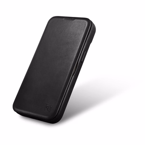 iCarer CE Oil Wax Premium ādas folio viedtālruņa apvalks iPhone 14 Plus Magnētiskais atveramais apvalks ar MagSafe Melns (AKI14220707-BK)