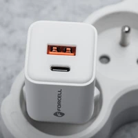 FORCELL F-ENERGY Mini GaN III VT-35C ceļojumu lādētājs ar 1 x Type C + 1x USB A ligzdām, PD QC4.0 35W balts