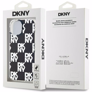 DKNY IML rūtainais mono raksts viedtālruņa apvalks iPhone 15 Plus / 14 Plus - melns