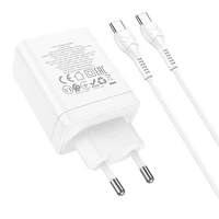 Lādētājs Hoco 2 x USB C + USB A QC3.0 PD 3A 35W N33 + Kabelis USB C uz USB C N33 balts