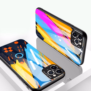 Krāsu stikla viedtālruņa apvalks izturīgs apvalks ar rūdīta stikla aizmuguri un kameras vāciņu iPhone 11 Pro Max raksts 1