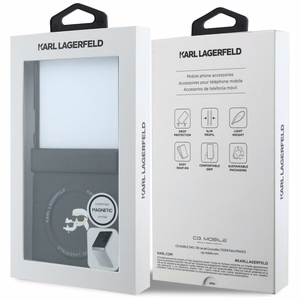 Melns Karl Lagerfeld Karl & Choupette Pins MagSafe vāciņš Samsung Galaxy Z Flip8 tālrunim