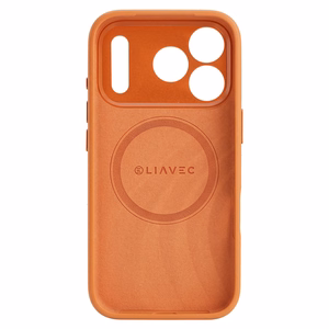 Liavec Silk Shield maciņš ar metāla kameras rāmi priekš Iphone 17 Pro Max oranžs