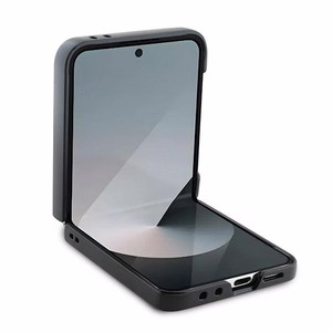 Mercedes Leather Wood Imitation MagSafe viedtālruņa apvalks Samsung Galaxy Z Flip 6 - melns