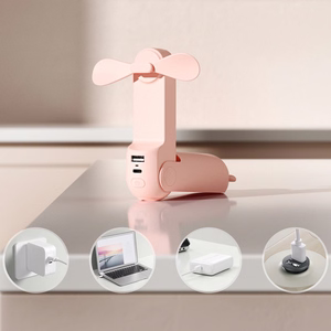 Jisulife rokas ventilators Life8 Plus, pārnēsājams USB ventilators ar power bank funkciju 4500mAh un lukturīti - rozā