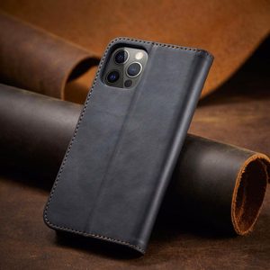 Magnētiskais Fancy viedtālruņa apvalks iPhone 12 Pro Max ar kabatu, karšu turētājs, melns