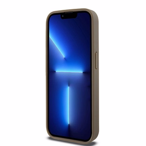 DKNY Ādas raksta ar metāla logotipu magnētiskais viedtālruņa apvalks iPhone 14 Pro - brūns